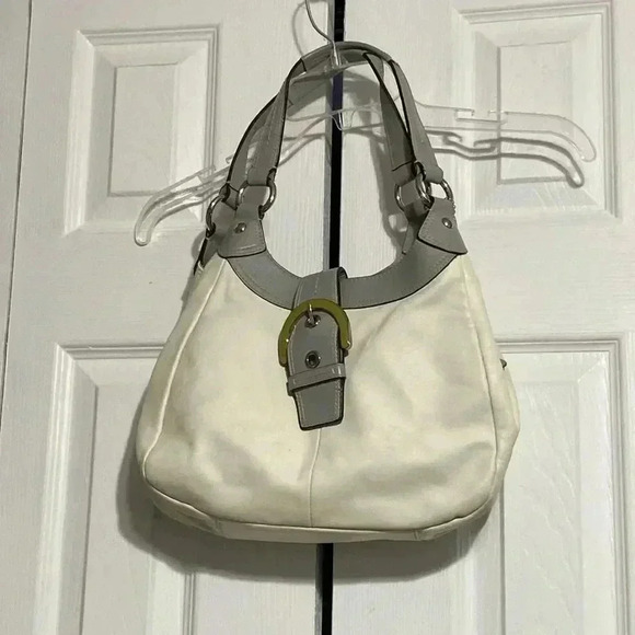 Gray & cream vintage coach shoulder bag - Picture 1 of 16